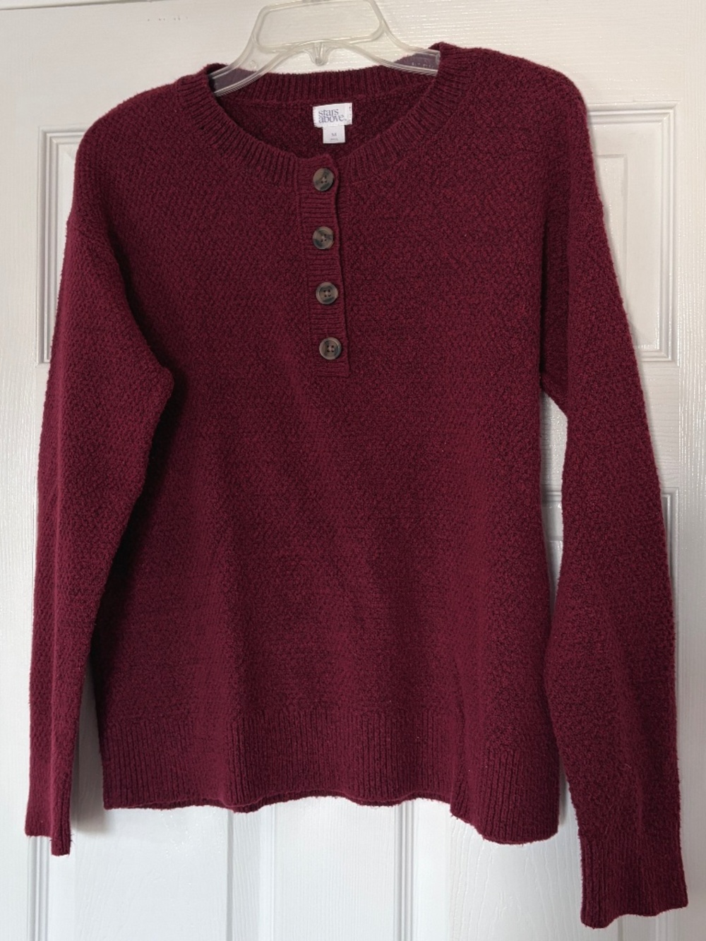 Stars Above Red Burgundy Button Sweater Size Medium